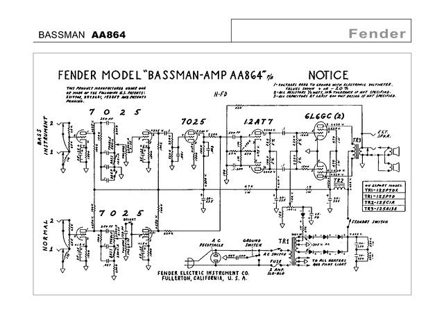 Esquema Fender Bassman AA864 - Diagrama Completo