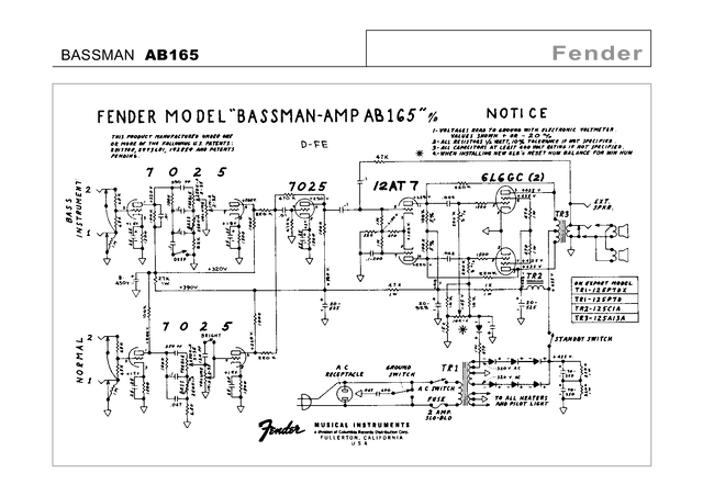 Esquema Fender BASSMAN AB165 PDF - Diagrama Completo