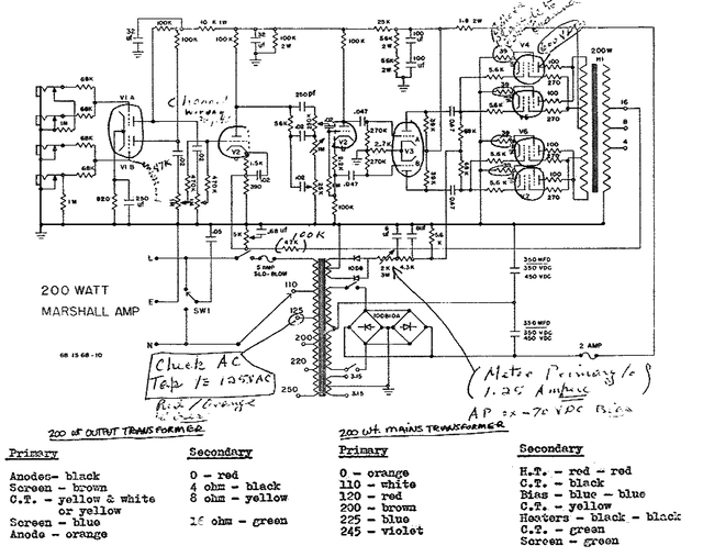 Esquema Major 200W Marshall PDF - Amplificador Valvulado