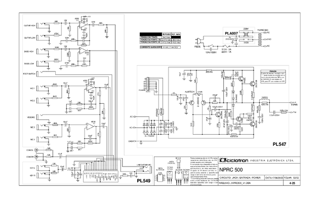Esquema Ciclotron Amplificador NPRC 500 — PDF técnico
