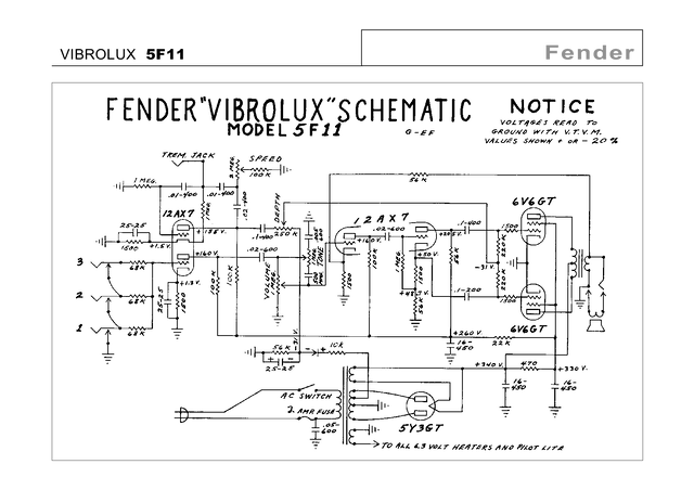 Manual Esquemático Fender VIBROLUX 5F11 - PDF Completo