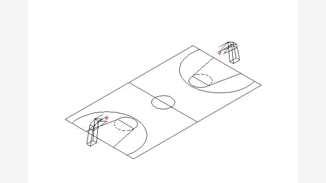 Planta DWG de Campo de Basquete 3D Pronto para Uso