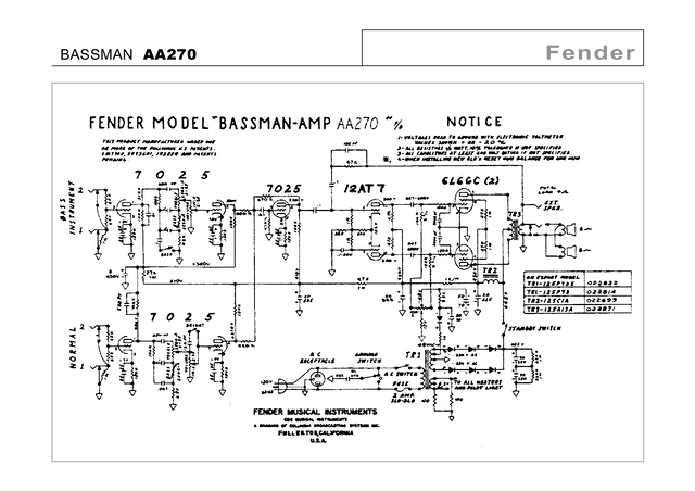 Esquema Fender BASSMAN AA270 PDF - Diagrama Completo