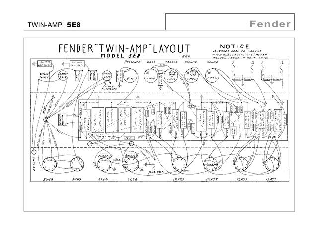 Esquema Fender Twin Amp 5E8 PDF - Circuito Completo