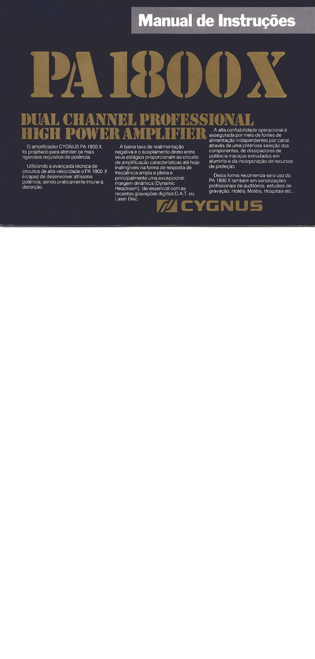 Cygnus Amplificador   Pa1800x Manual De Instruçoes