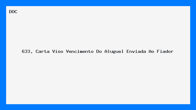 Carta de Aviso de Vencimento do Aluguel ao Fiador
