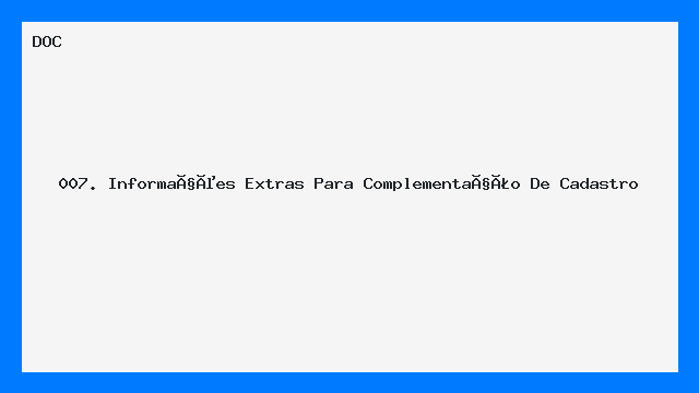 Informações Extras para Complementar Cadastro Modelo DOC