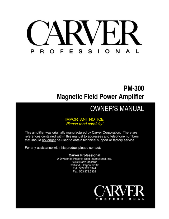 Manual Esquema Carver PM300 - Amplificador PDF Técnico